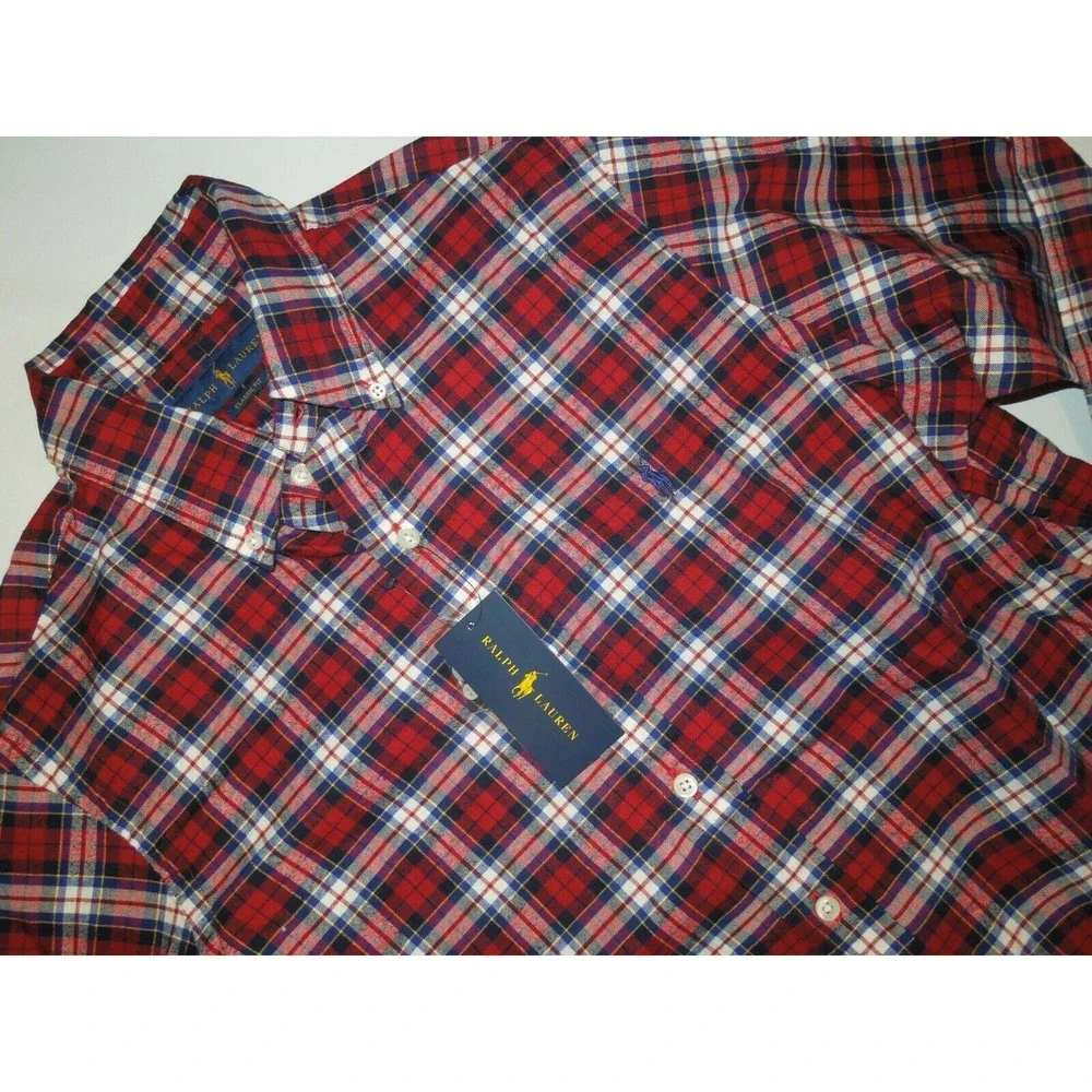 POLO RALPH LAUREN Men's plaid SHIRT long sleeve Red Blue‎ Medium M
